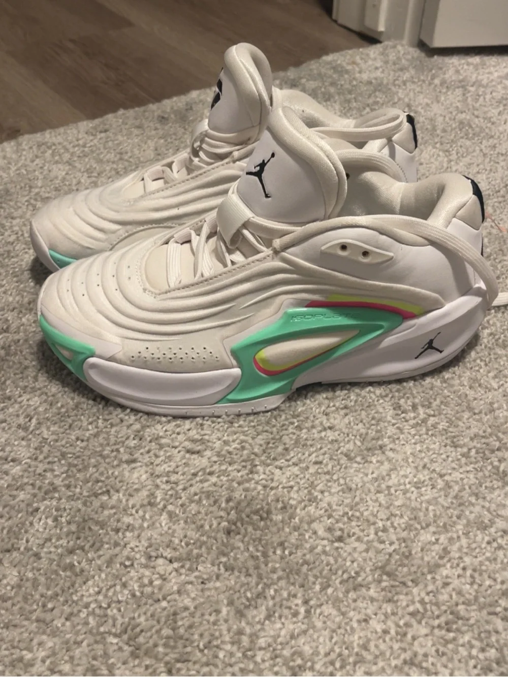 Jordan White Sneakers with Mint Green & Pink Accents